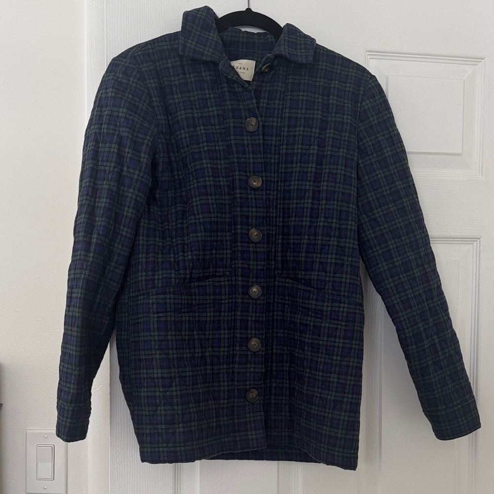 Sezane Quilted Blue Green Tartan Will Jacket XS